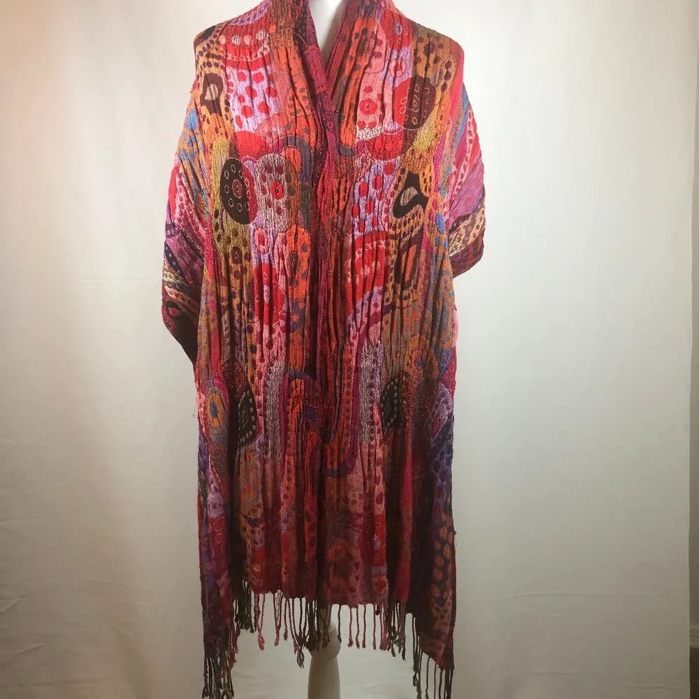 Vibrant Boho Art-to-Wear Shawl / Scarf — 100% Rayon — Made in India